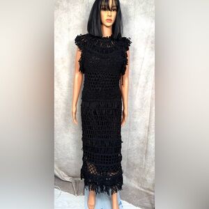 Black Long Crochet Dress by Fil De Vie